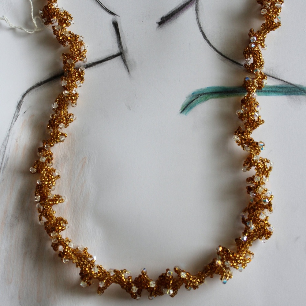 Iris Ruffle Bead Necklace Swarovski Crystal Accent